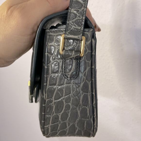 Authentic Celine Women Gray Anthracite Croc Embossed Leather Tassel Handbag - Picture 6 of 15